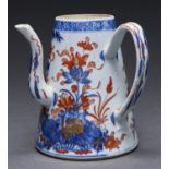 A Chinese Imari coffee pot, 18th c, conical with side handle and decorated with bamboo, flowering