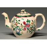A Staffordshire saltglazed white stoneware teapot and cover, c1760, with crabstock handle and spout,