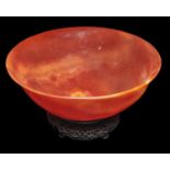 A Chinese agate bowl, early 20th c, the gently curving sides with slightly everted rim, 18.5cm diam,