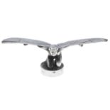 A chromium plated car mascot, c1930, in the form of a crouching winged naked man, wingspan 17cm,