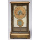 A French brass and turquoise champleve enamel four glass mantel clock, Cahoom Brothers Paris, c1880,