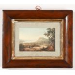 English School, early 19th c - Travellers in an Extensive Landscape, watercolour, 73 x 112mm laid