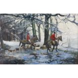 Wendy Stevenson (1950-2003) - Fox Hunting in Winter, signed, oil on canvas, 49 x 76cm Good