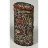An Indian maroon, black and green leather cigar case, 19th c, decorated to either side with two