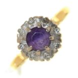 An amethyst and diamond cluster ring, in 18ct gold, Birmingham 1970, 3.8g, size L½ Amethyst with