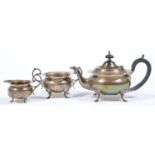 A George V silver tea service, on hoof feet, teapot 13cm h, by James Deakin & Sons, Sheffield 1920