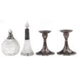 A pair of  George V dwarf silver candlesticks, 11cm h, marks rubbed, Birmingham 1926, loaded and two