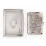 A Victorian silver card case, with ivory tablet and silk lined, engine turned, 10cm, by David &
