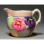 Clarice Cliff. An A J Wilkinson Pansies jug, 1932, 90mm h, printed marks, painted PANSIES Good