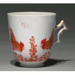 A Doccia coffee cup, late 18th c,  painted in red enamel and gilt, with fighting cocks ('a