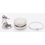 A silver miniature   model of a water pump, late 20th c, 60mm h, a silver yoyo, London 1998 and a