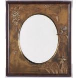 A Japanese carved bone and gold lacquer mirror frame, Meiji period, with bevelled oval plate, 45 x
