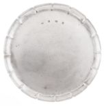 A George VI silver salver of heavy gauge, on ivory bun feet, 28.5cm diam, by Ollivant & Botsford,