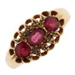 A ruby ring with diamond accents, in 18ct gold, Chester, date letter rubbed, c1900, 2.6g, size N One