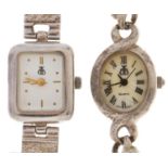 Two silver lady's wristwatches, quartz movement Condition report unavailable. Note: sold as is,