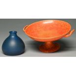 A Pilkington's Royal Lancastrian  orange crystalline glazed comport and a blue eggshell glazed