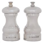 A pair of Elizabeth II silver salt and pepper mills, 10cm h, by A J Poole, Birmingham 2005 Good