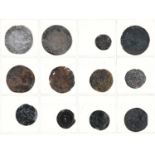 Twelve various silver and base metal hammered coins, to include Charles I shilling Poor condition