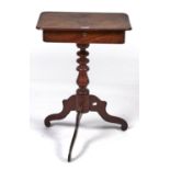 A Victorian mahogany pedestal table, c1860, figured rounded rectangular top above a frieze drawer