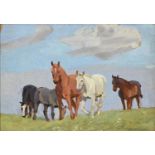 Winifred Wilson (1882-1973) - Mares and Foals, signed, oil on card, 19.5 x 28cm Good condition