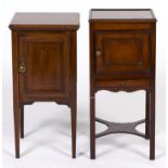 An Edwardian mahogany pot cupboard, in George III style, with panelled door and sides, 78cm h; 36