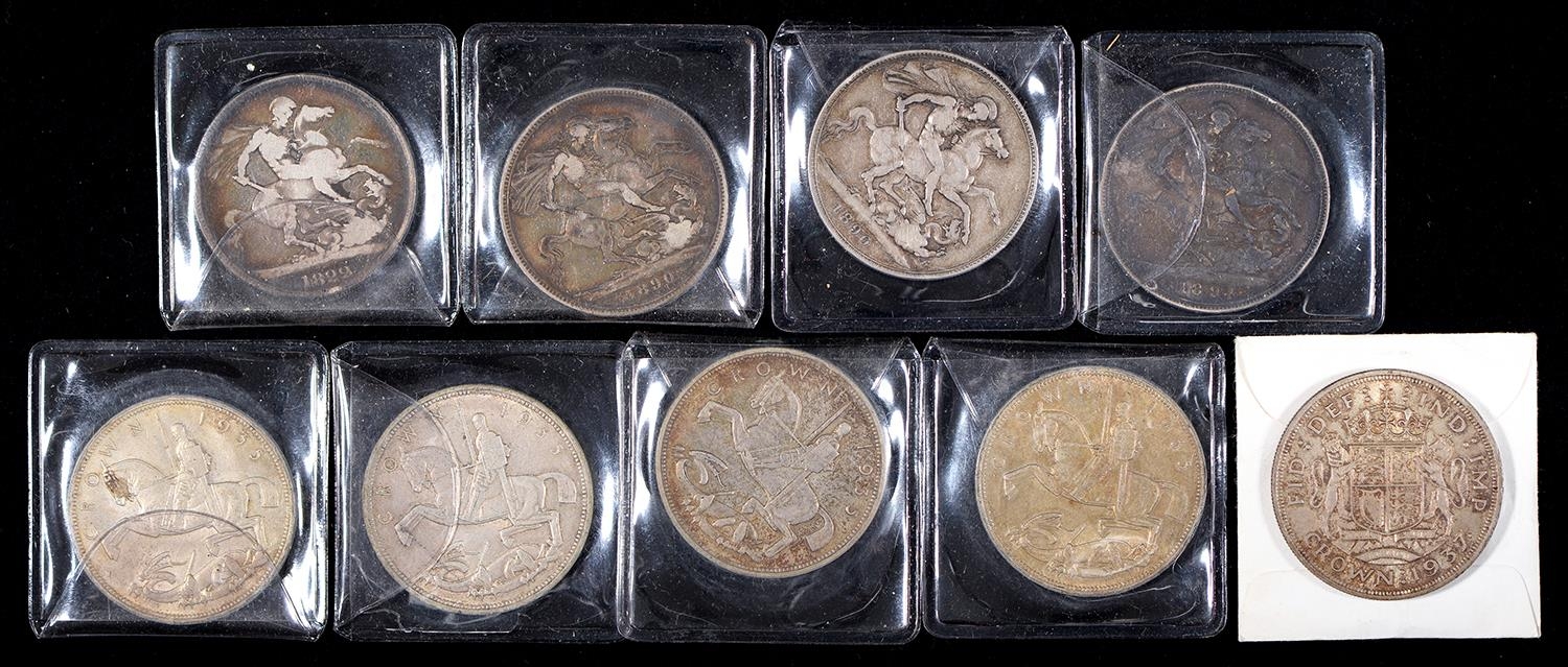 Silver Coins. Crown 1822, 1890 (2), 1894, 1935 (4) and 1937 (1) (9) Variable grades - Image 2 of 2