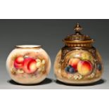 A Royal Worcester pot pourri vase and cover, 1928, painted by Ricketts, signed, with fruit and a