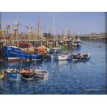 Rex N Preston (1948 - ) - Sunny Afternoon, Newlyn Harbour, Cornwall, signed, oil on canvas, 19 x