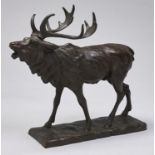 A bronze sculpture of a stag, cast from a model by Hans Guradze (1861-1922), brown patina, 34cm h