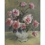 Harry Freckleton (1890-1979) - Still Life of Pink Roses in a Vase, oil on artist's board, signed