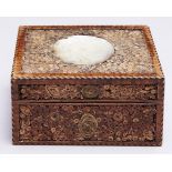 A George IV mahogany and quilled paper box and cover, c1800,  with barber pole stringing, 12cm l