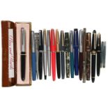 A Collection of Swan, Parker and other fountain pens, to include a boxed Parker 51 and three other