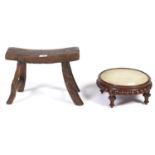 A rustic oak and ash child's stool, possibly 19th c, with dished seat, 26cm h and a Victorian walnut