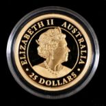 Gold coin. Australia proof fine gold twenty five dollars 2020