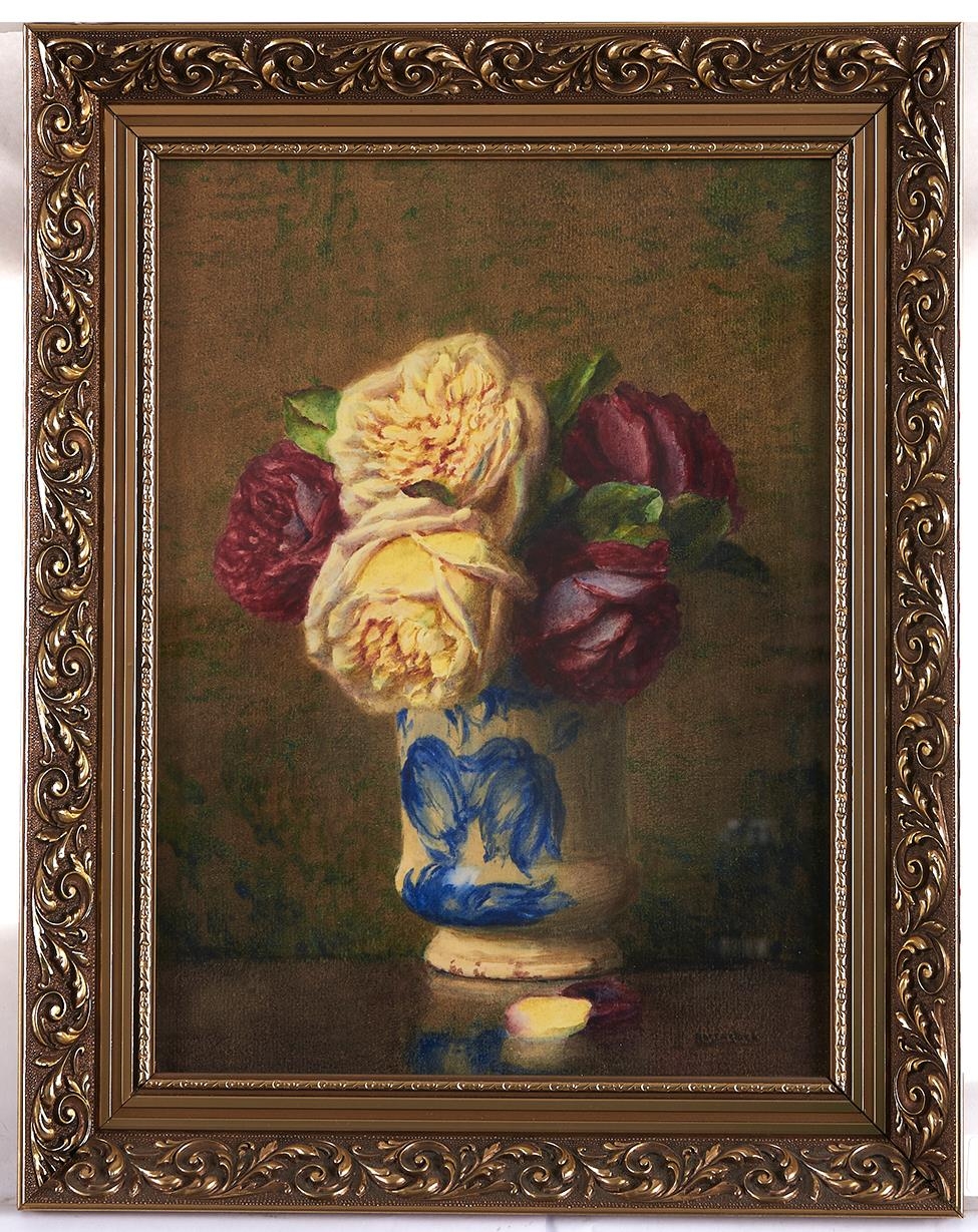 Isidore Rosenstock (1880 - ) - Roses in a Blue and White Jar, signed, watercolour, 33.5 x 24cm - Image 2 of 3