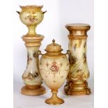 A Fielding's Royal Devon jardiniere pedestal, of spiral fluted baluster form, the body decorated