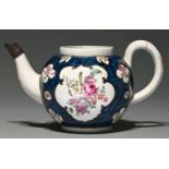 A Liverpool teapot, Philip Christian, c1770,  enamelled with two loose bouquets and single flowers