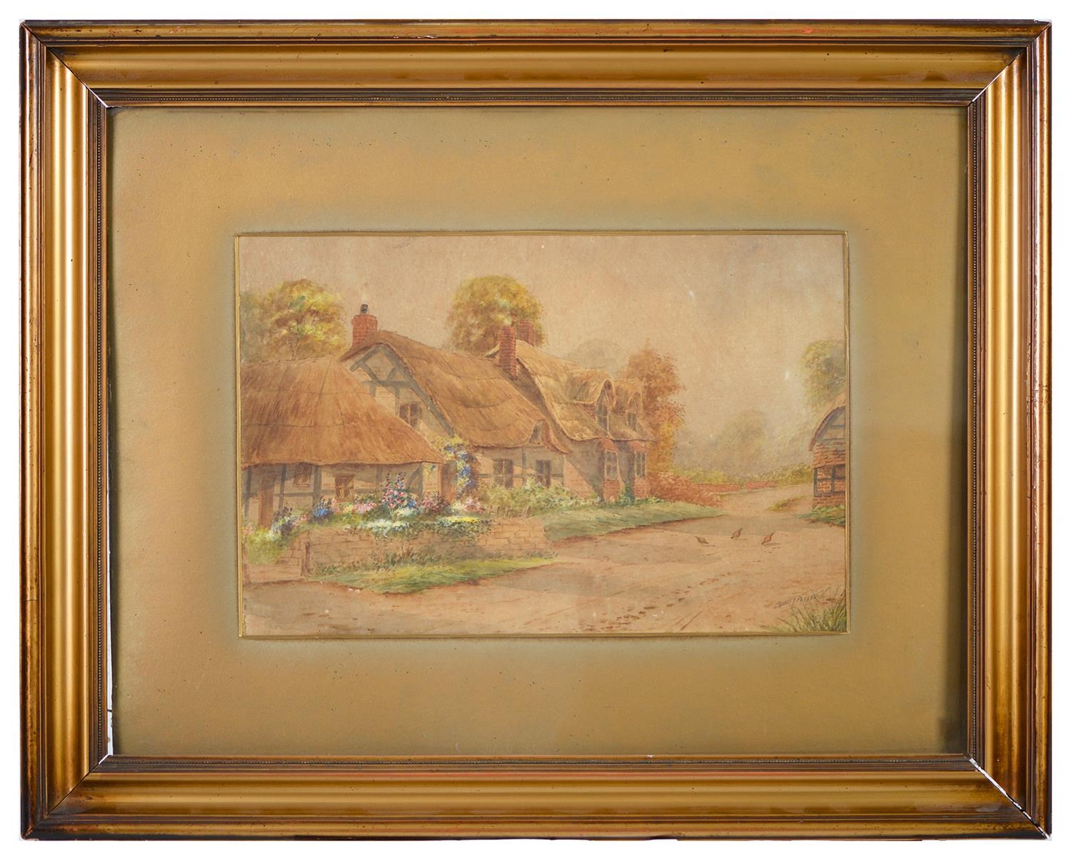 Ernest Potter (Fl. early 20th c) - Thatched Cottages, signed, watercolour, 28.5 x 43.5cm Browned and - Bild 2 aus 3