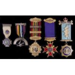 Five masonic and other fraternal / friendly society silver or silver gilt member's jewels