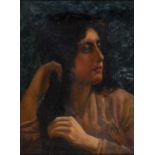 English School, late 19th c - Study of the Head of a Young Woman, oil on canvas, 39 x 29cm
