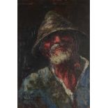 Italian School, 20th c - Portrait of a Fisherman, indistinctly signed, oil on panel, 45 x 30cm