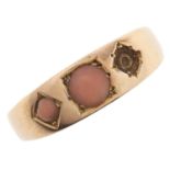 A split coral ring, in 18ct gold, Chester, marks rubbed, c1900, 2.6g, size S One gem deficient and