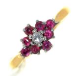 A ruby and diamond cluster ring, in 18ct gold, London 1969, 3.3g, size M Good condition
