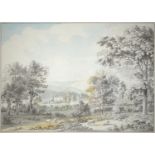 Anthony Devis (1729-1817) - Landscape with a Mansion, dated 1786, pen, ink and grey, blue and yellow