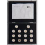 Silver Coins. 25th Anniversary £1 fourteen coin proof set 2008, cased