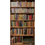 Six shelves of books, miscellaneous general shelf stock, to include art and antiques