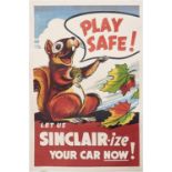 Motoring Poster.  Let us Sinclair Ize Your Car Now!  QC-64 lower left, LITHO IN U.S.A. 01109 lower