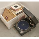 A Columbia No 201 table top gramophone, with nickel plated arm, turntable with blue velvet