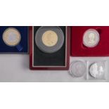 Five silver commemorative crowns and crown sized medals (3 cased)