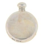 A George V plain round silver scent flask and screw cap, 57mm h, by A & J Zimmerman, Birmingham